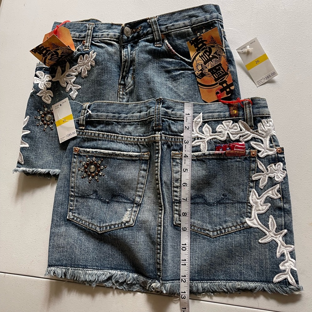 NWT 7 For All Mankind Denim Skirt Embroidered Cotton Size 26 Lot of 2 China Wall